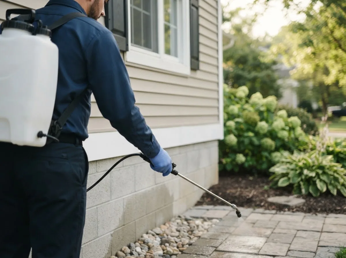Pest control technician inspecting a home in Sadler, TX